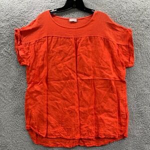 SAIPH Blouse Womens 2X Top Linen Made in Italy Orange